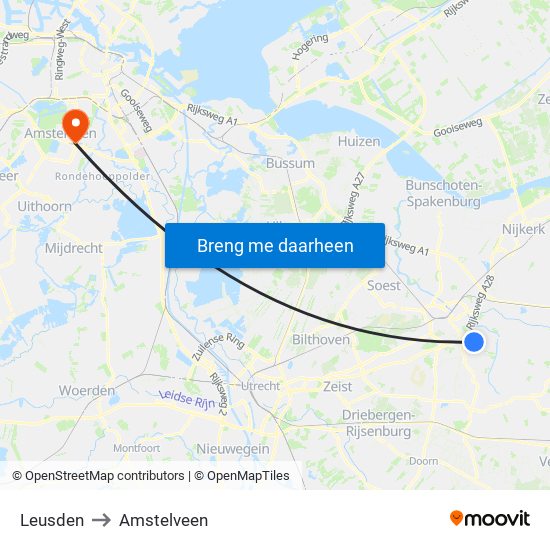 Leusden to Amstelveen map
