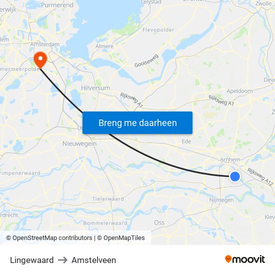 Lingewaard to Amstelveen map