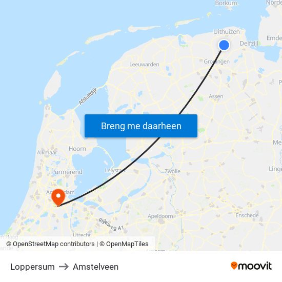 Loppersum to Amstelveen map