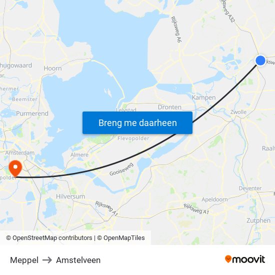 Meppel to Amstelveen map
