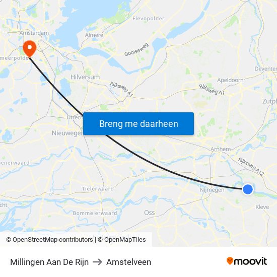 Millingen Aan De Rijn to Amstelveen map