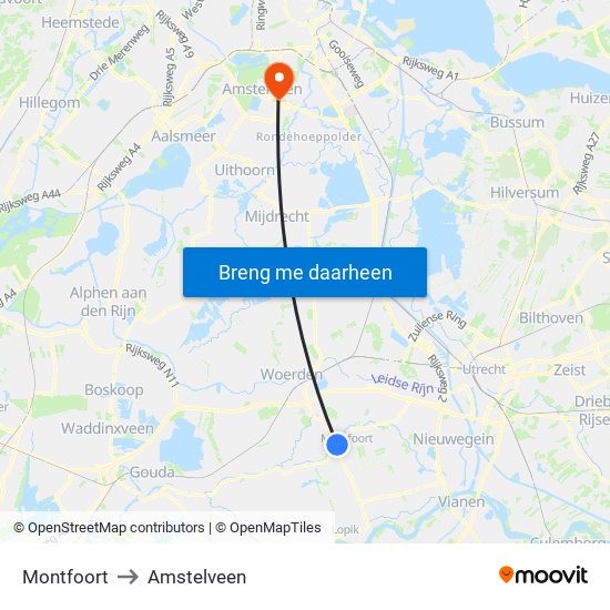 Montfoort to Amstelveen map