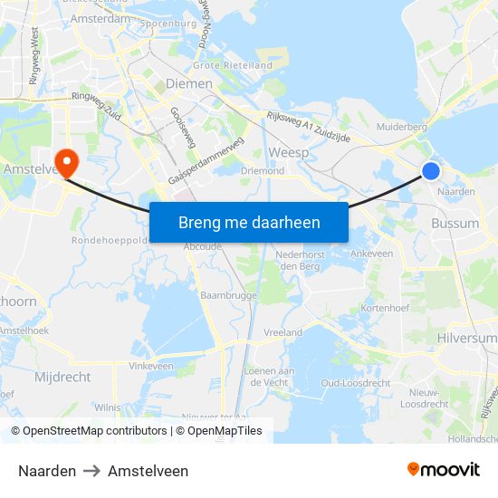 Naarden to Amstelveen map