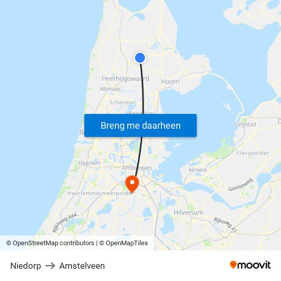 Niedorp to Amstelveen map