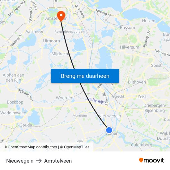 Nieuwegein to Amstelveen map