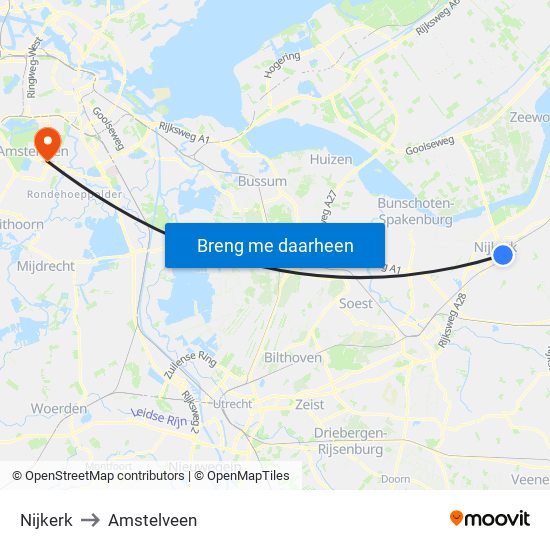 Nijkerk to Amstelveen map
