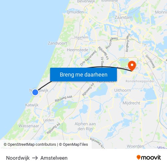 Noordwijk to Amstelveen map