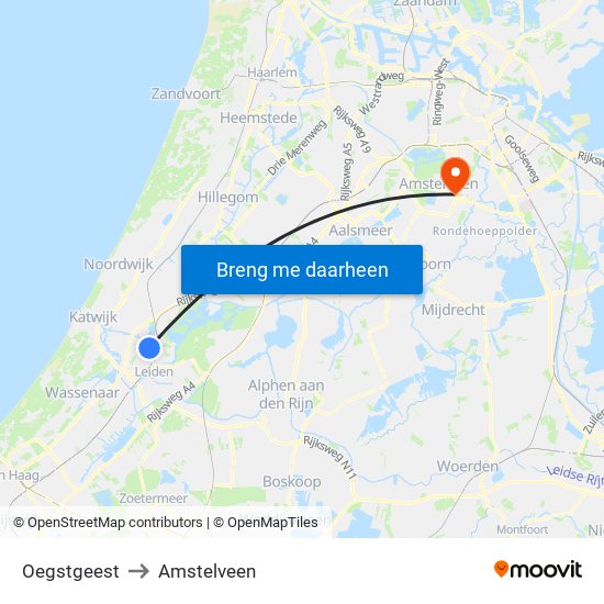 Oegstgeest to Amstelveen map