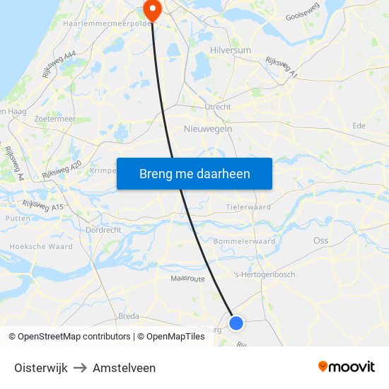 Oisterwijk to Amstelveen map