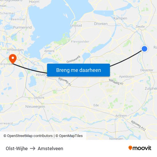 Olst-Wijhe to Amstelveen map