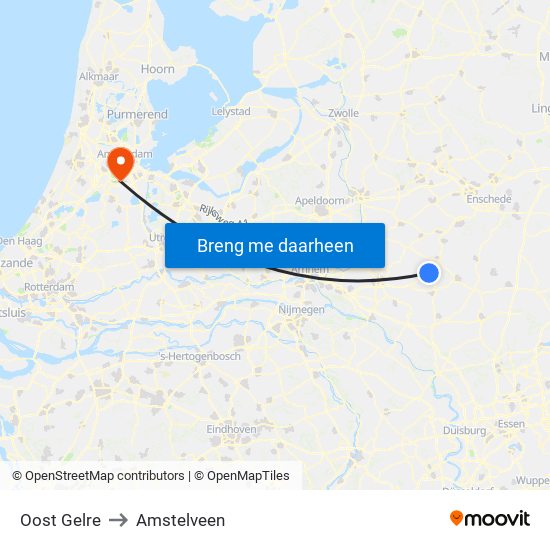 Oost Gelre to Amstelveen map