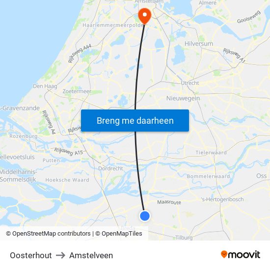 Oosterhout to Amstelveen map