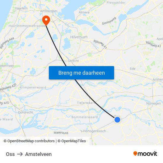 Oss to Amstelveen map