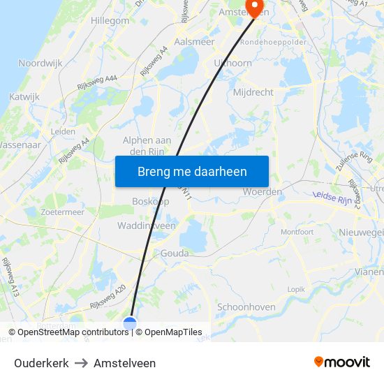 Ouderkerk to Amstelveen map