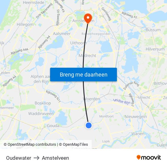 Oudewater to Amstelveen map