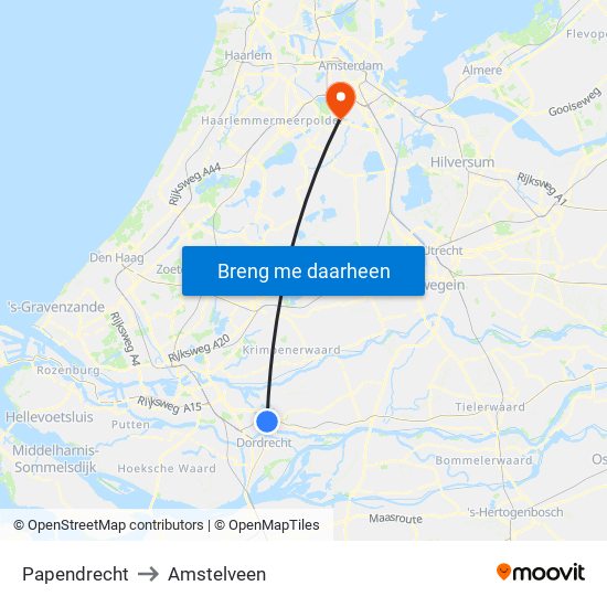 Papendrecht to Amstelveen map