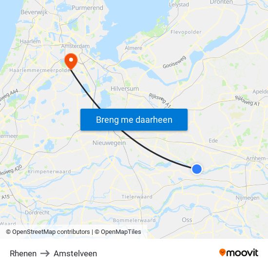 Rhenen to Amstelveen map