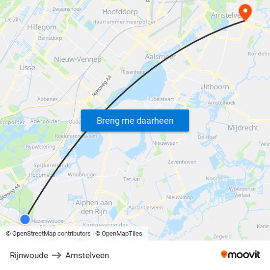 Rijnwoude to Amstelveen map