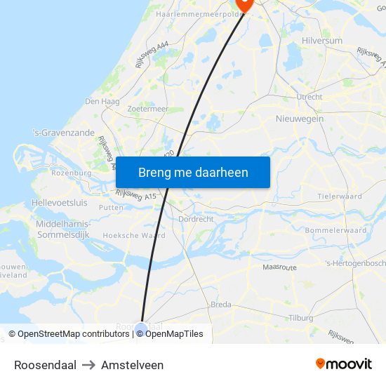 Roosendaal to Amstelveen map