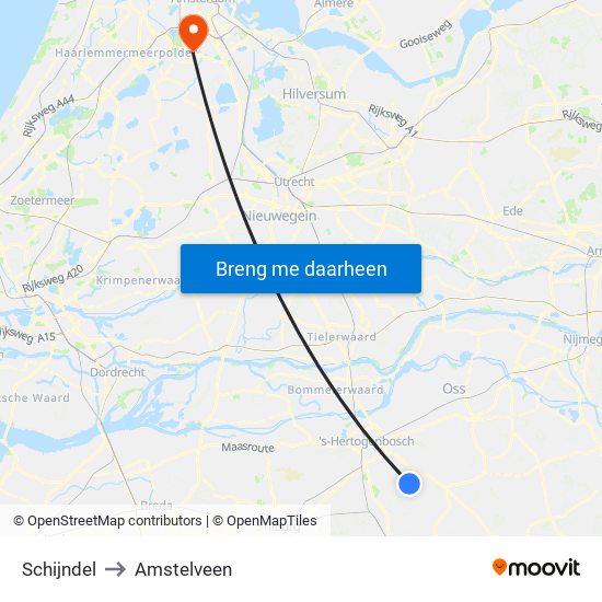 Schijndel to Amstelveen map
