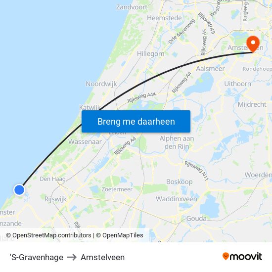 'S-Gravenhage to Amstelveen map