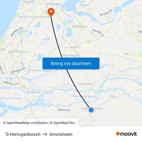 'S-Hertogenbosch to Amstelveen map