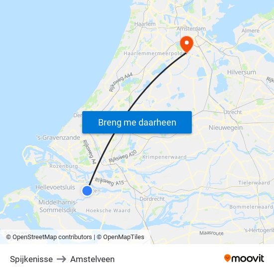 Spijkenisse to Amstelveen map