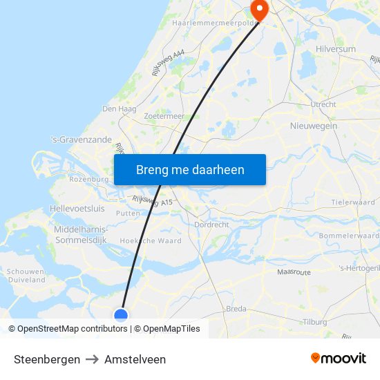 Steenbergen to Amstelveen map