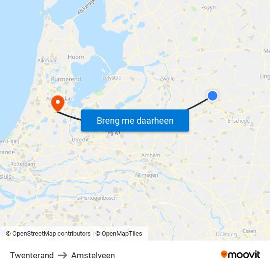 Twenterand to Amstelveen map