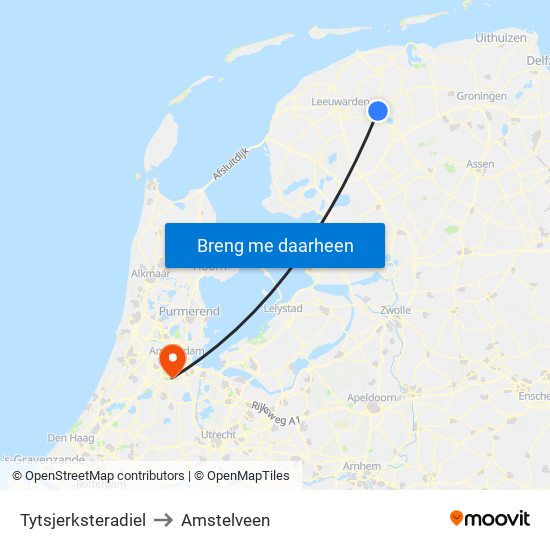 Tytsjerksteradiel to Amstelveen map