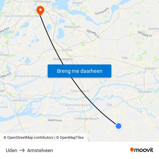 Uden to Amstelveen map