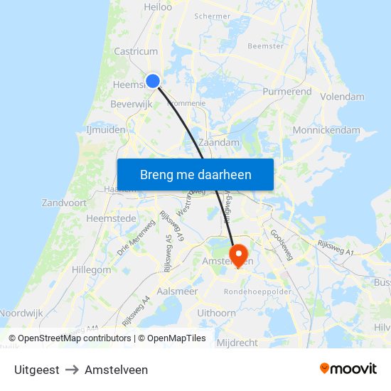 Uitgeest to Amstelveen map