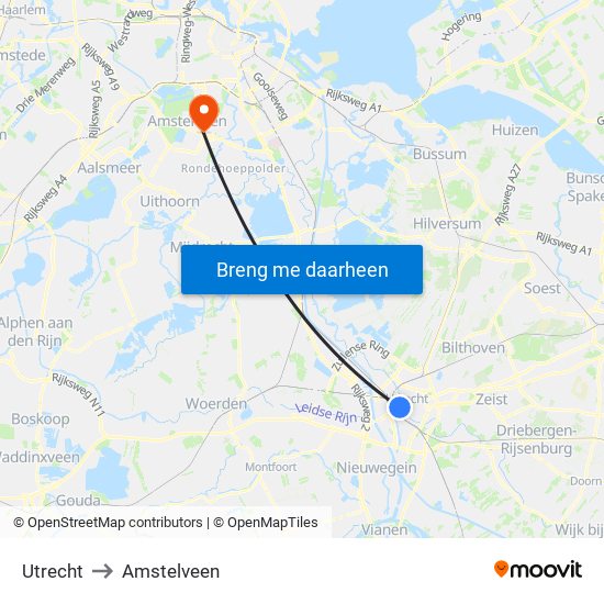 Utrecht to Amstelveen map