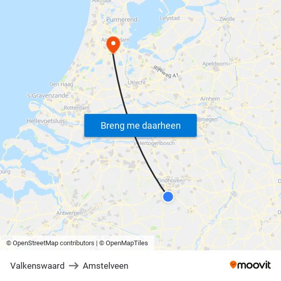 Valkenswaard to Amstelveen map
