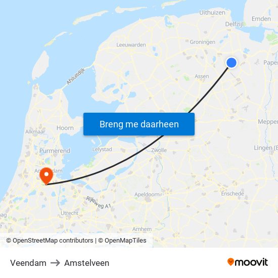 Veendam to Amstelveen map