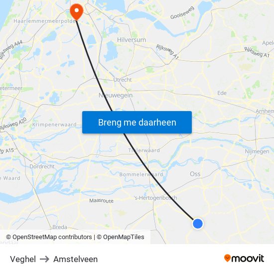 Veghel to Amstelveen map