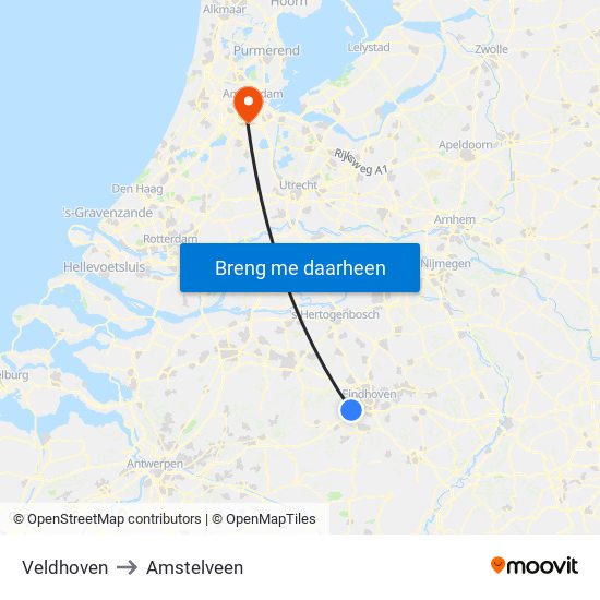 Veldhoven to Amstelveen map
