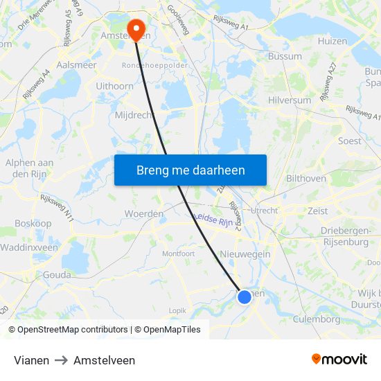 Vianen to Amstelveen map