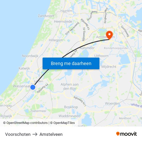 Voorschoten to Amstelveen map