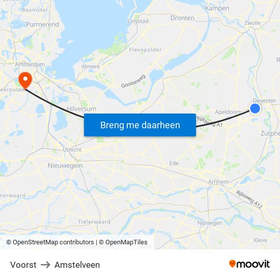 Voorst to Amstelveen map