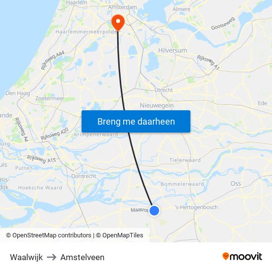 Waalwijk to Amstelveen map