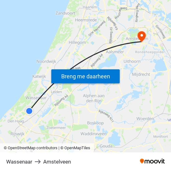 Wassenaar to Amstelveen map