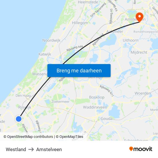 Westland to Amstelveen map