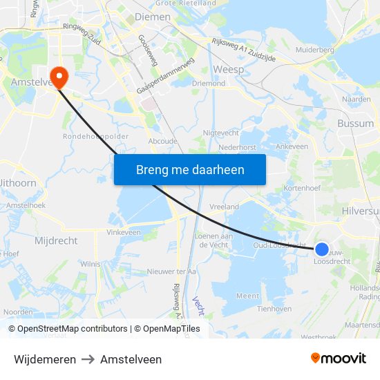 Wijdemeren to Amstelveen map