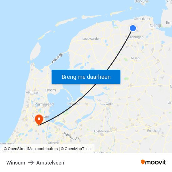 Winsum to Amstelveen map