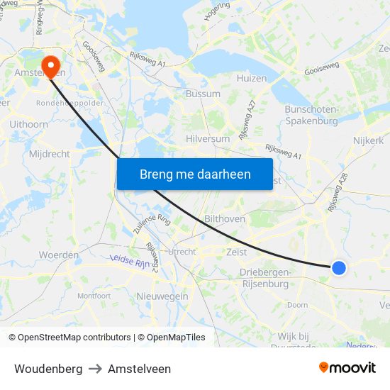 Woudenberg to Amstelveen map