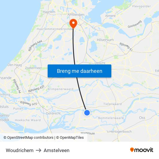 Woudrichem to Amstelveen map