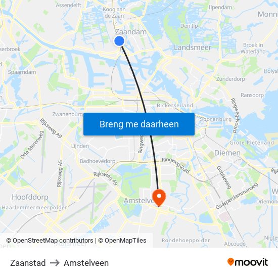 Zaanstad to Amstelveen map