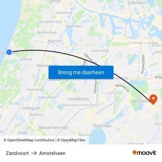 Zandvoort to Amstelveen map