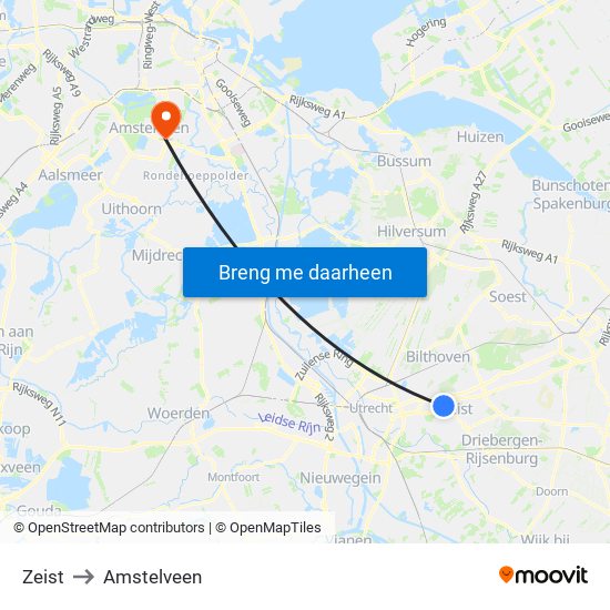 Zeist to Amstelveen map
